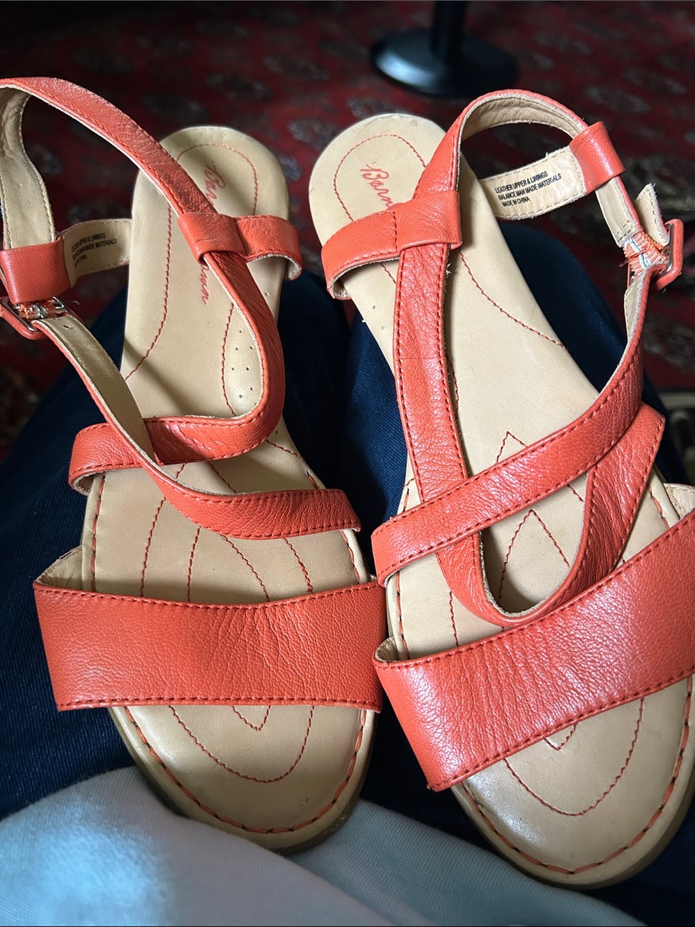 Born Coral-Tone Leather Cross-Strap Sandals